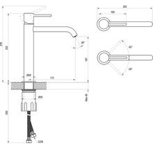 Technický výkres armatury s rozměry