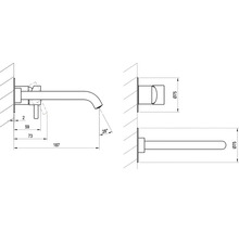 Technický výkres vodovodní baterie s rozměry