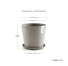 Květináč ECOPOTS Amsterdam 30 s rezervoárem na vodu, průměr 30 centimetrů, výška 25,9 centimetrů, objem 12,8 litru, šedý.