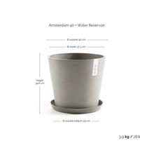 Květináč Ecopots Amsterdam 40 se zásobníkem na vodu, výška 34,8 centimetrů, průměr 40 centimetrů, objem 28 litrů.