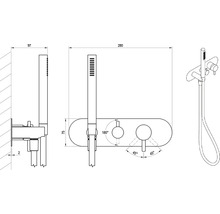 Technický nákres sprchové baterie s rozměry