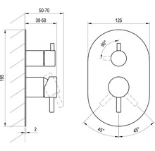 Technický výkres koupelnové armatury s rozměry