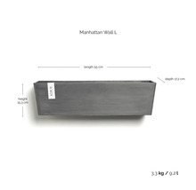 Nástěnný truhlík ECOPOTS Manhattan Wall L, 55 krát 15,3 krát 17,2 centimetru, objem 9,2 litru, hmotnost 3,3 kilogramu.