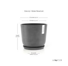 Kulatý květináč Ecopots Oslo 25 s vodním rezervoárem, průměr 25 centimetrů, výška 21,4 centimetru, objem 7,7 litru, šedý.