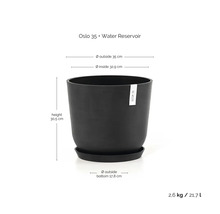 Květináč Ecopots Oslo 35 s rezervoárem na vodu, průměr 35 centimetrů, výška 30,5 centimetru, objem 21,7 litru, černý.