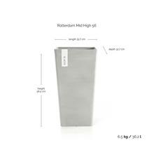 Čtvercový květináč Ecopots Rotterdam Mid High 56, výška 56,5 centimetru, délka 32,7 centimetru, hloubka 32,7 centimetru.
