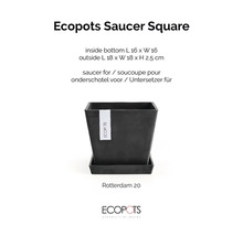 Čtvercová podmiska Ecopots pro květináč Rotterdam 20 a Ecopots Logo.