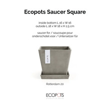 Ecopots Saucer Square čtvercová podmiska pro květináč Rotterdam 20 z recyklovaného plastu 18 krát 18 krát 2,5 centimetru Ecopots Logo.
