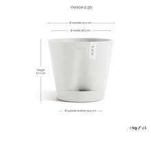 Květináč ECOPOTS Venice 2 20, výška 17,7 centimetru, vnější průměr nahoře 20,1 centimetru, dole 14,5 centimetru, 4 litry.