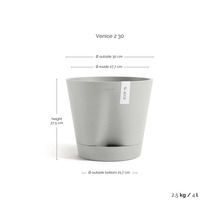 Květináč Ecopots Venice 2 30 s podmiskou, výška 27,5 centimetru, vnější průměr 30 centimetrů, objem 4 litry.