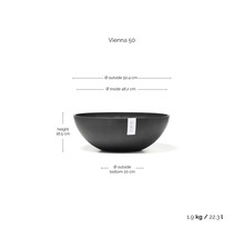Mísa na rostliny ECOPOTS Vienna 50 s rozměry: výška 18,5 centimetru, vnější průměr 50,4 centimetru a objem 22,3 litru.