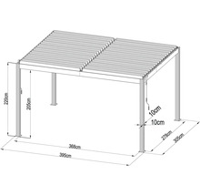 Ilustrace terasového zastřešení s rozměry