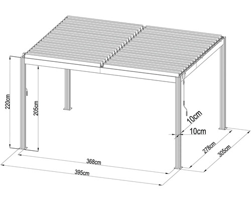 Ilustrace terasového zastřešení s rozměry