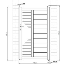 Technický nákres zahradní branky s rozměry