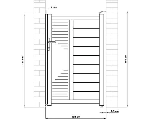 Technický výkres zahradní branky s rozměry