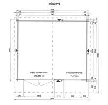 Půdorysný nákres s rozměry budovy