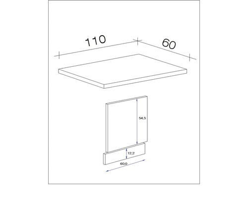 Technický výkres nábytkového prvku s rozměry