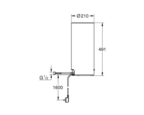 Technický nákres bojleru s rozměry