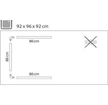 Instalační schéma pro sprchovou vaničku o rozměrech 92 x 96 x 92 centimetrů