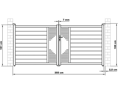 Technický nákres zahradní branky s údaji o šířce a výšce