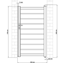Technický výkres zahradní branky s údaji o šířce a výšce
