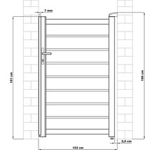 Technický nákres zahradní branky s údaji o šířce a výšce.