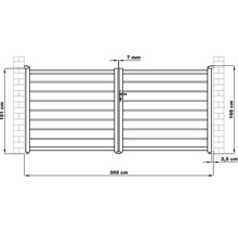 Technický výkres zahradní brány s údaji o šířce a výšce