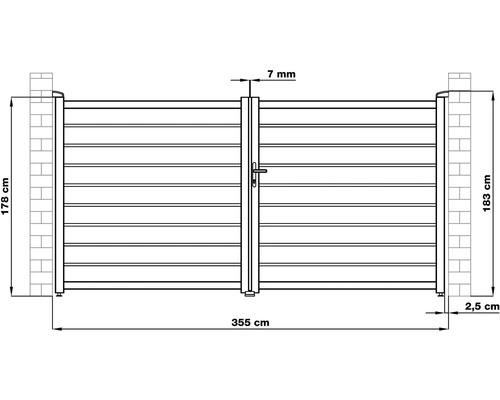 Výkres zahradní branky s údaji o šířce a výšce
