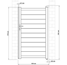 Technický výkres zahradní branky s údaji o šířce a výšce