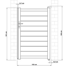 Nákres zahradní branky s rozměry