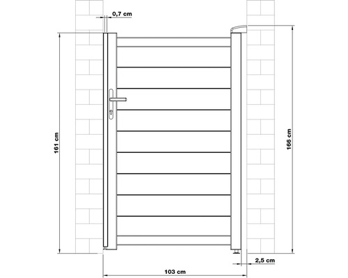 Nákres zahradní branky s rozměry