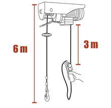 Nákres kladkostroje se zdvihací výškou 6 metrů a délkou ovládacího kabelu 3 metry