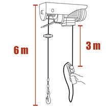 Nákres elektrického lanového kladkostroje s délkou lana 6 metrů a délkou kabelu 3 metry