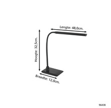 Stolní lampa s flexibilním ramenem a rozměry výška 32,5 cm, délka 48,0 cm a šířka 12,0 cm.