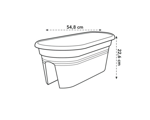 Obrázek truhlíku s rozměry 54,8 cm šířky a 22,6 cm výšky.