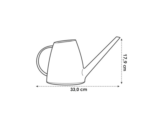 Nákres konve s rozměry 33,0 cm délka a 17,9 cm výška