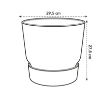 Nákres květináče o rozměrech 29,5 cm šířka a 27,8 cm výška.