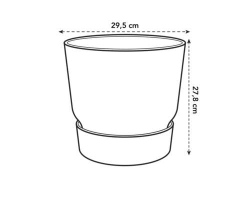 Nákres květináče o rozměrech 29,5 cm šířka a 27,8 cm výška.