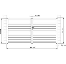 Nákres zahradní brány s rozměry.