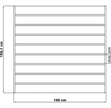 Technický výkres police o šířce 168 cm a výšce 158,1 cm