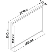 Technický nákres rolety s rozměry.