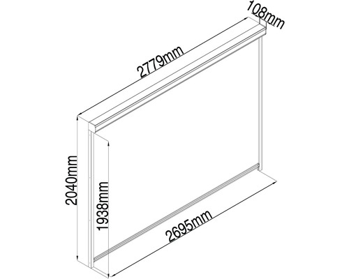 Technický nákres rolety s rozměry.