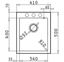 Technický nákres umyvadla s rozměry