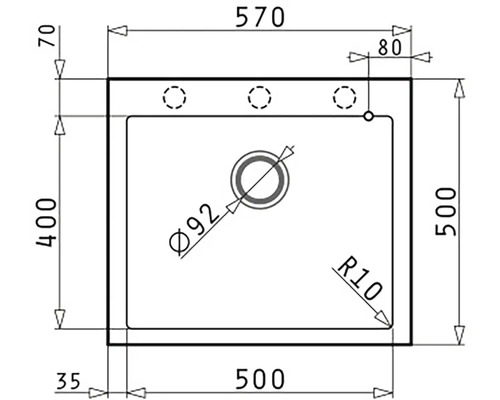 Technický výkres dřezu s rozměry