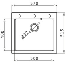 Technický nákres dřezu s rozměry