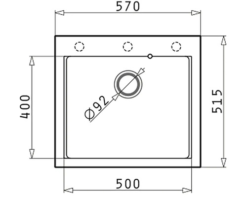 Technický nákres dřezu s rozměry