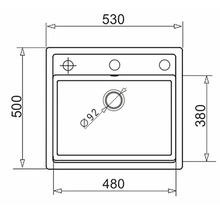 Technický výkres dřezu s rozměry