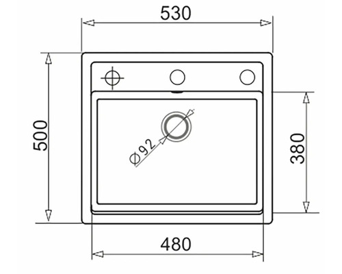 Technický výkres dřezu s rozměry