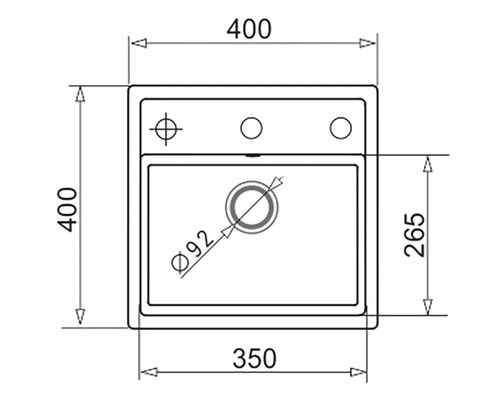 Technický výkres dřezu s rozměry