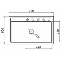 Technický výkres dřezu s rozměry